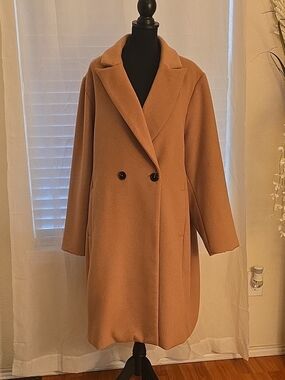 Lane Bryant Camel Double-Breasted Wool-Blend Coat